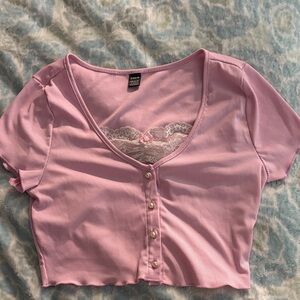 Shein Light Pink Button-Up Crop Top